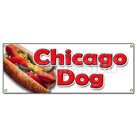 Signmission CHICAGO DOG BANNER SIGN all beef chicago red poppy seen bun tomato dill pickle B-Chicago Dog